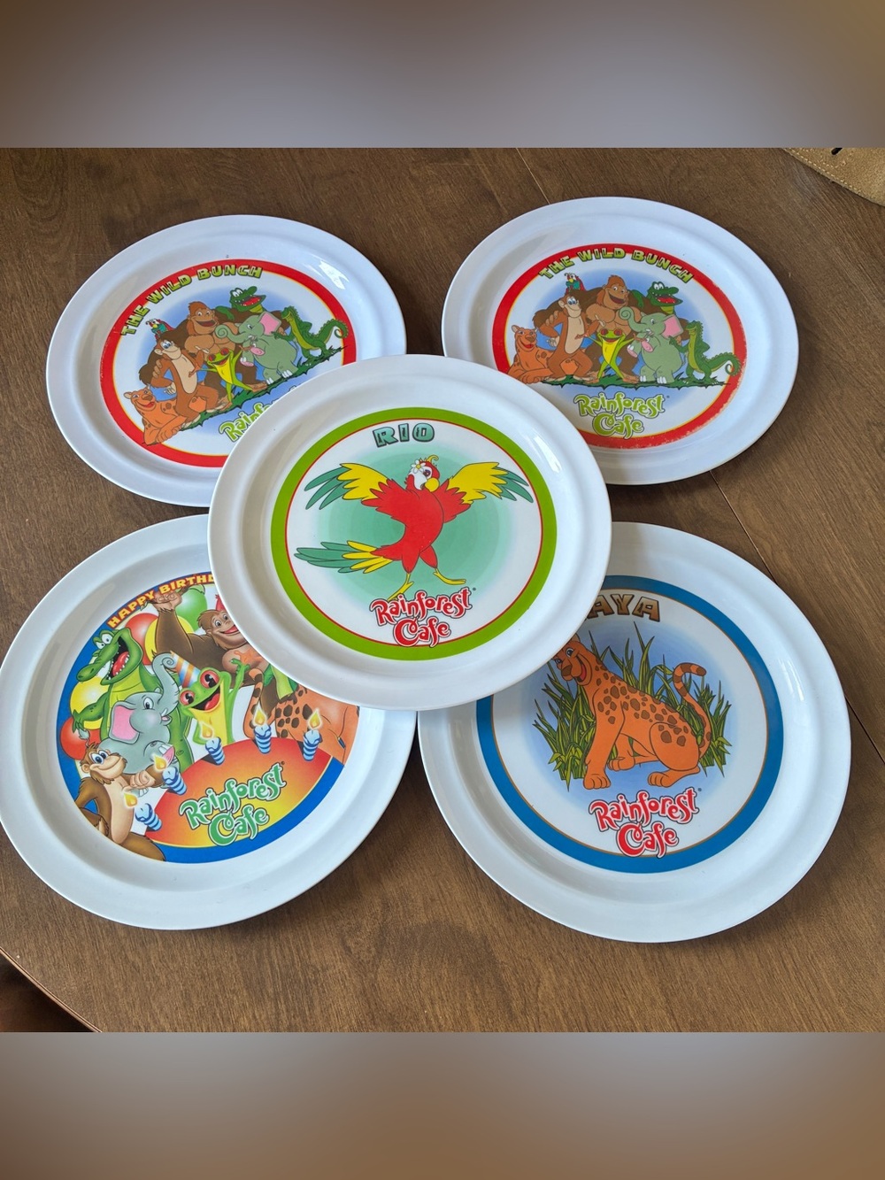 VTG Rainforest Cafe 10” Plates Set Of 5 (2002) Rio Maya  Wild Bunch, Birthday